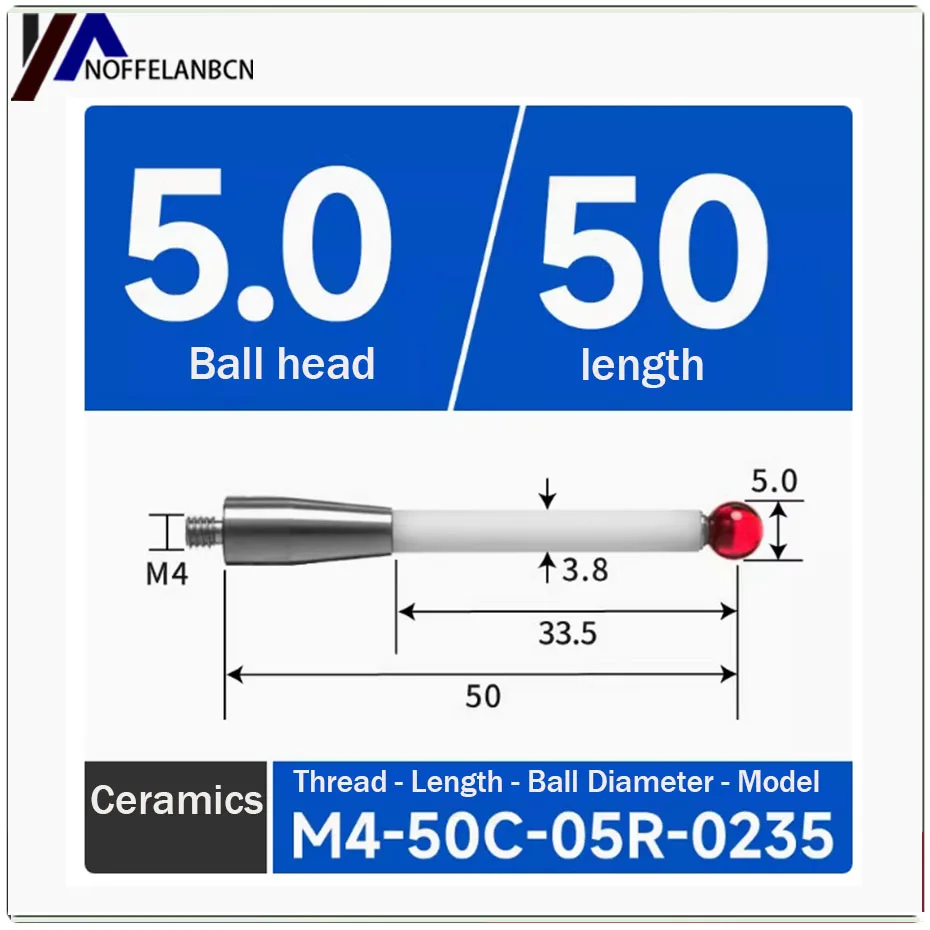 Three coordinate measuring needle, three-dimensional probe, M4 threaded ceramic rod, ruby machine tool measuring needle