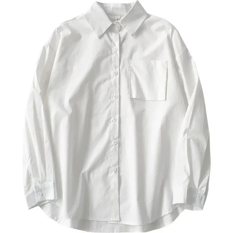 Japanese Style Loose Fit Long Sleeve White Shirt 6