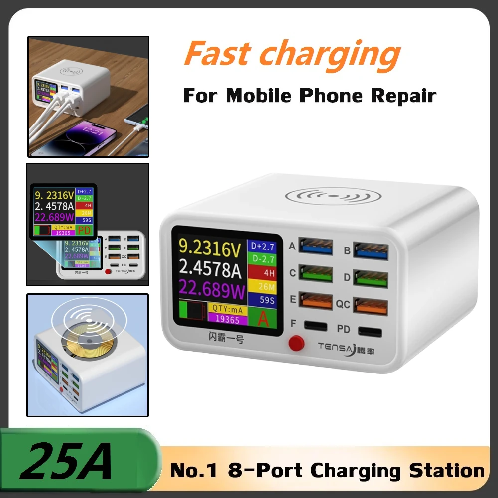

65W USB Type C Multi Function Charger Station Wireless Charing Fast 8 Ports PD QC3.0 Quick Charge Power Adapter for phone