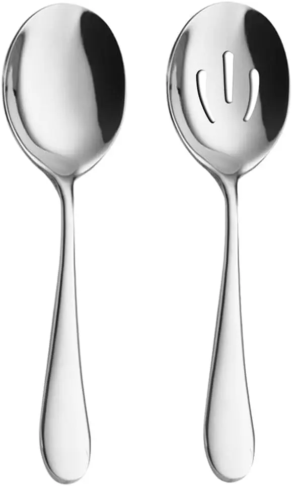 

2-Piece Stainless Steel Serving Spoon Set, 8.7-Inch Slotted and Solid Spoons for Buffet, Kitchen, and Cooking