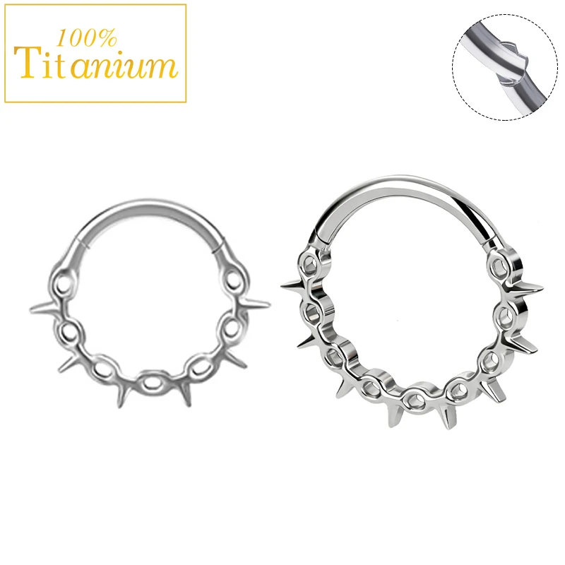 G23 Titanium Punk Chain Spike Nose Ring Septem Piercing Hinged Clicker Daith Earrings Gothic Rock Crazy Party Segment Hoop Rings