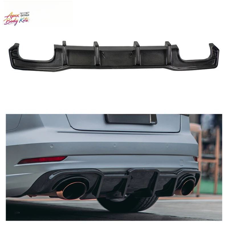 DRY Carbon Fiber Universal Bumper Lip Rear Diffuser for AUDI RS3 2017-UP Car Spoilers Body Kit