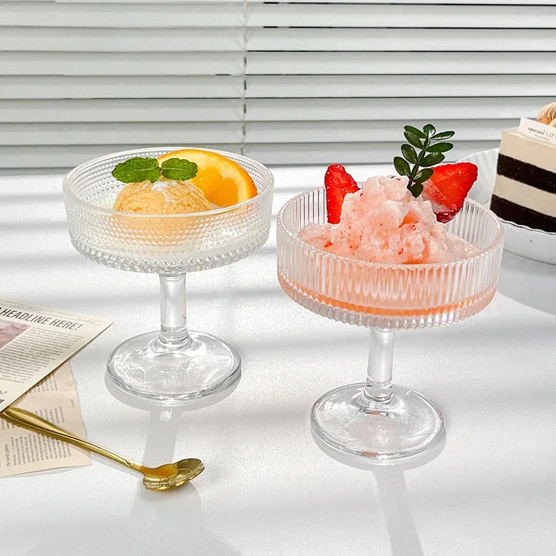 1pc 200ml Vintage Dessert Cup Glass Pudding Ice Cream Cup Retro Cocktail Glass Tableware Home Kitchen Accessories Glass Mug