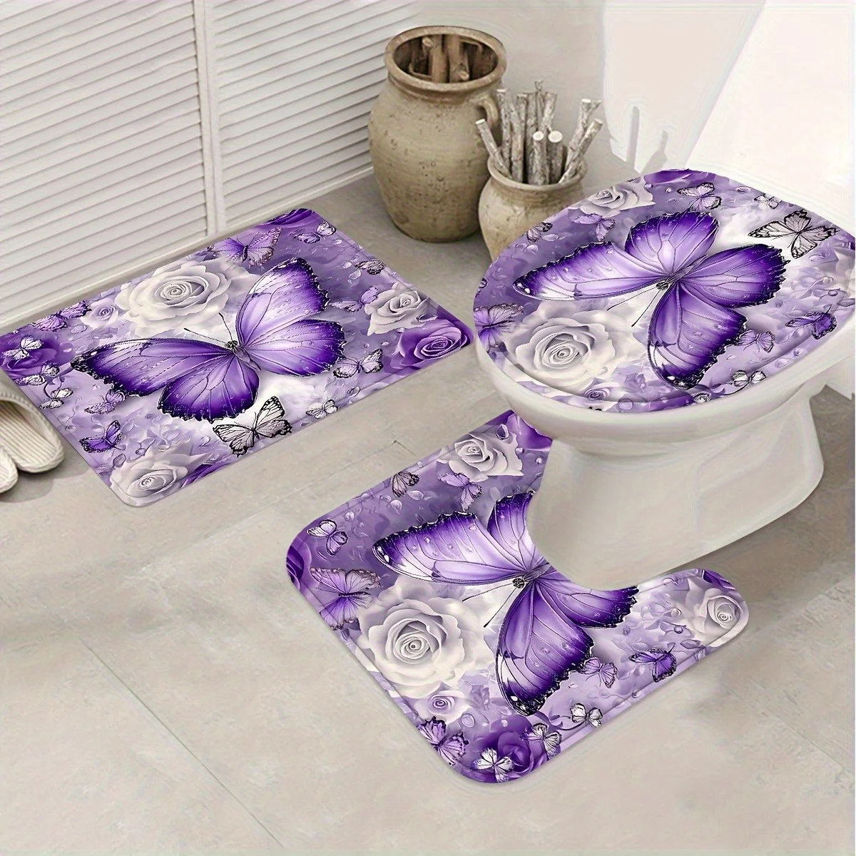 مجموعة ستائر دش أرجوانية مزخرفة بنمط الفراشة مكونة من قطعة واحدة، ستائر ديكور حمام أنيقة للسيدات، قماش بوليستر قابل للغسل #3