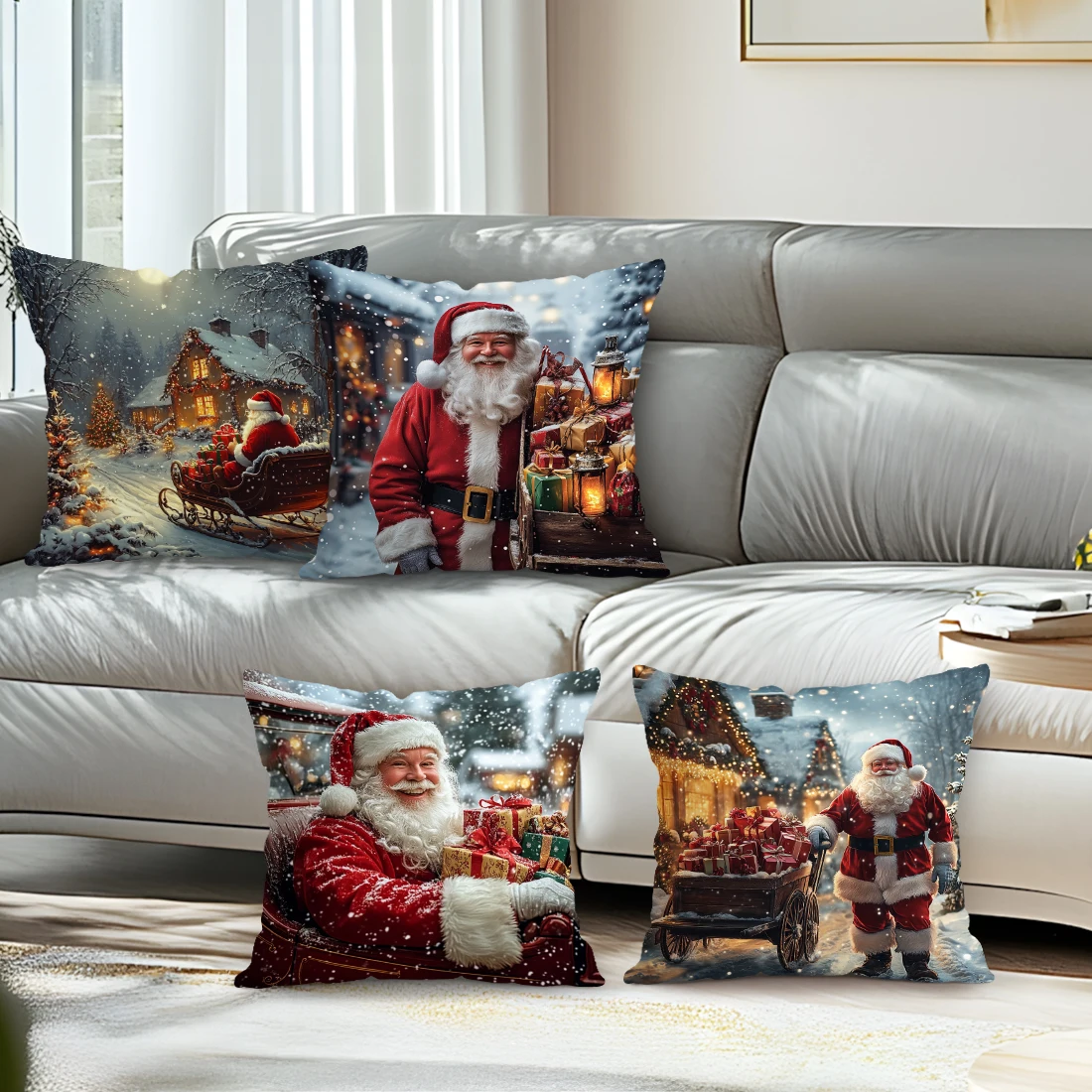 

Santa Claus Cushion Pillowcase Printed Polyester 45x45cm Throw Pillowcover Decorative Sofa Cushion Pillowslip Home Decor