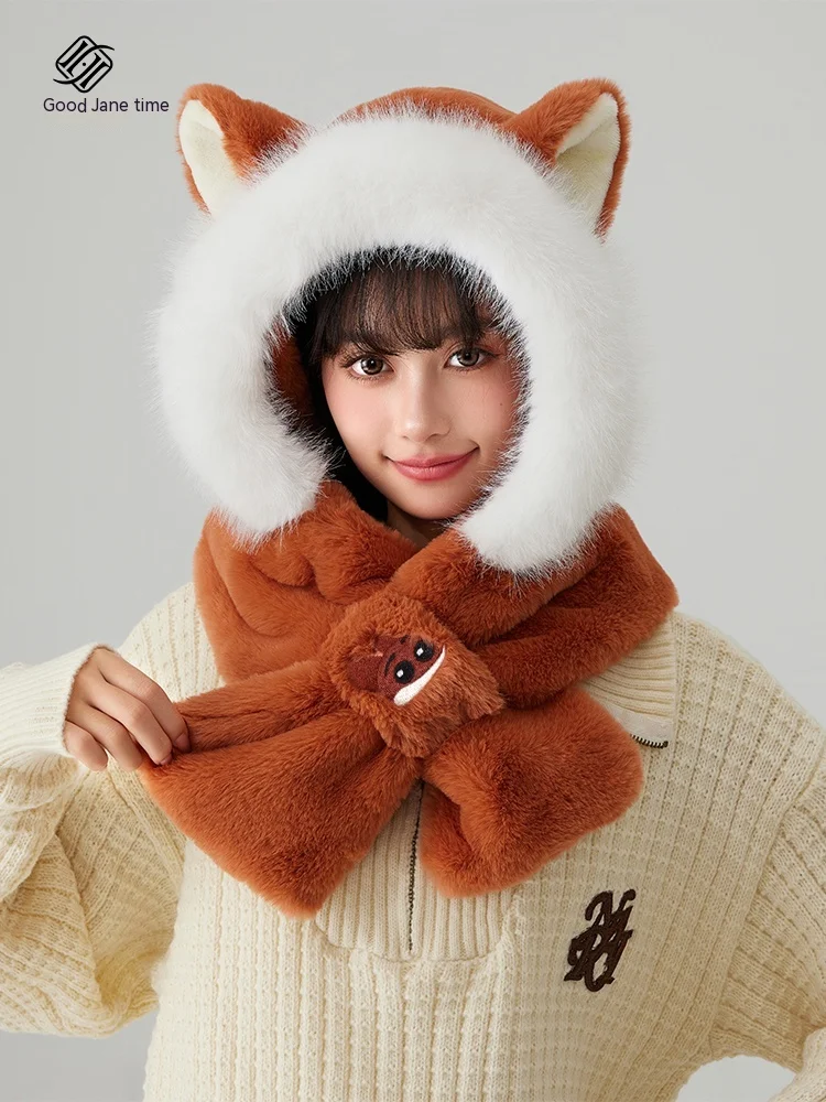 Hats for women versatile for autumn and winter Disney genuine Firefox Nick hat scarf one piece hood cute and warm plu sh