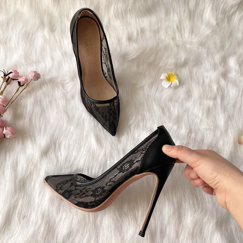 European and American women's shoes perspective sexy black lace nightclub men's reverse string performance catwalk super fine