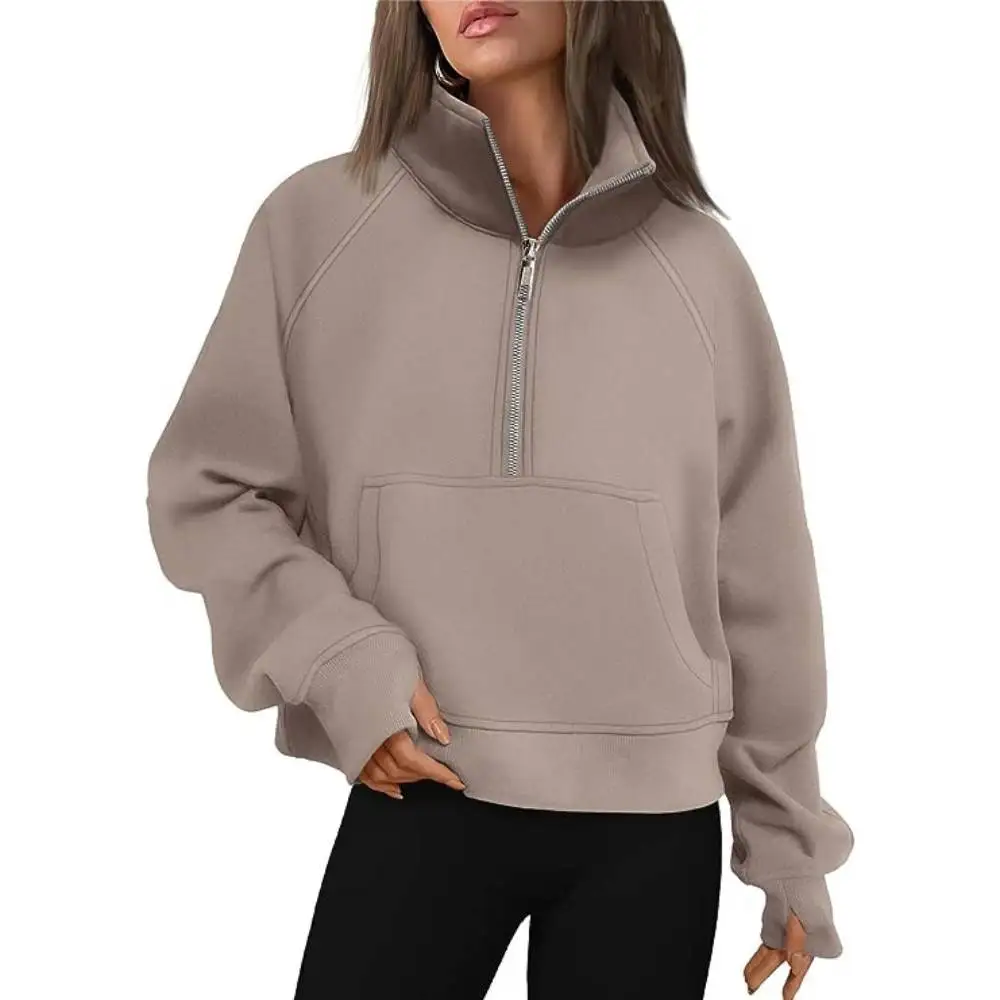 Women Sweatshirts For Casual Half Zip Open Stand Collar Tracksuits Yoga Sportwear Warm Fleece Streetwear Coats Knitwear Outwear