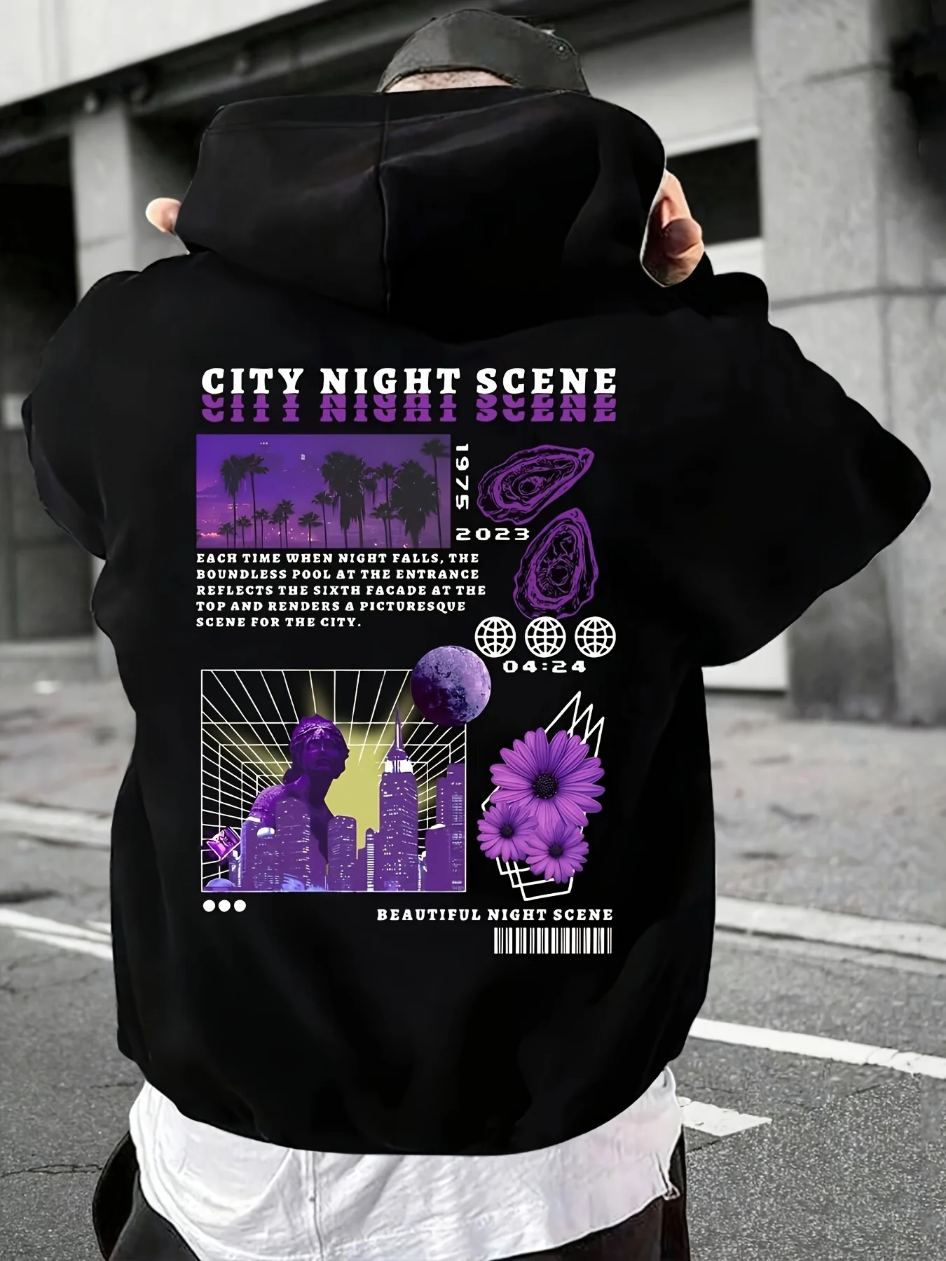 Men's Floral Print Hooded Sweatshirt Pockets Fleece Lined DrawstringCap Simple Comfortable Loose Fit Versatile for Everyday Wear