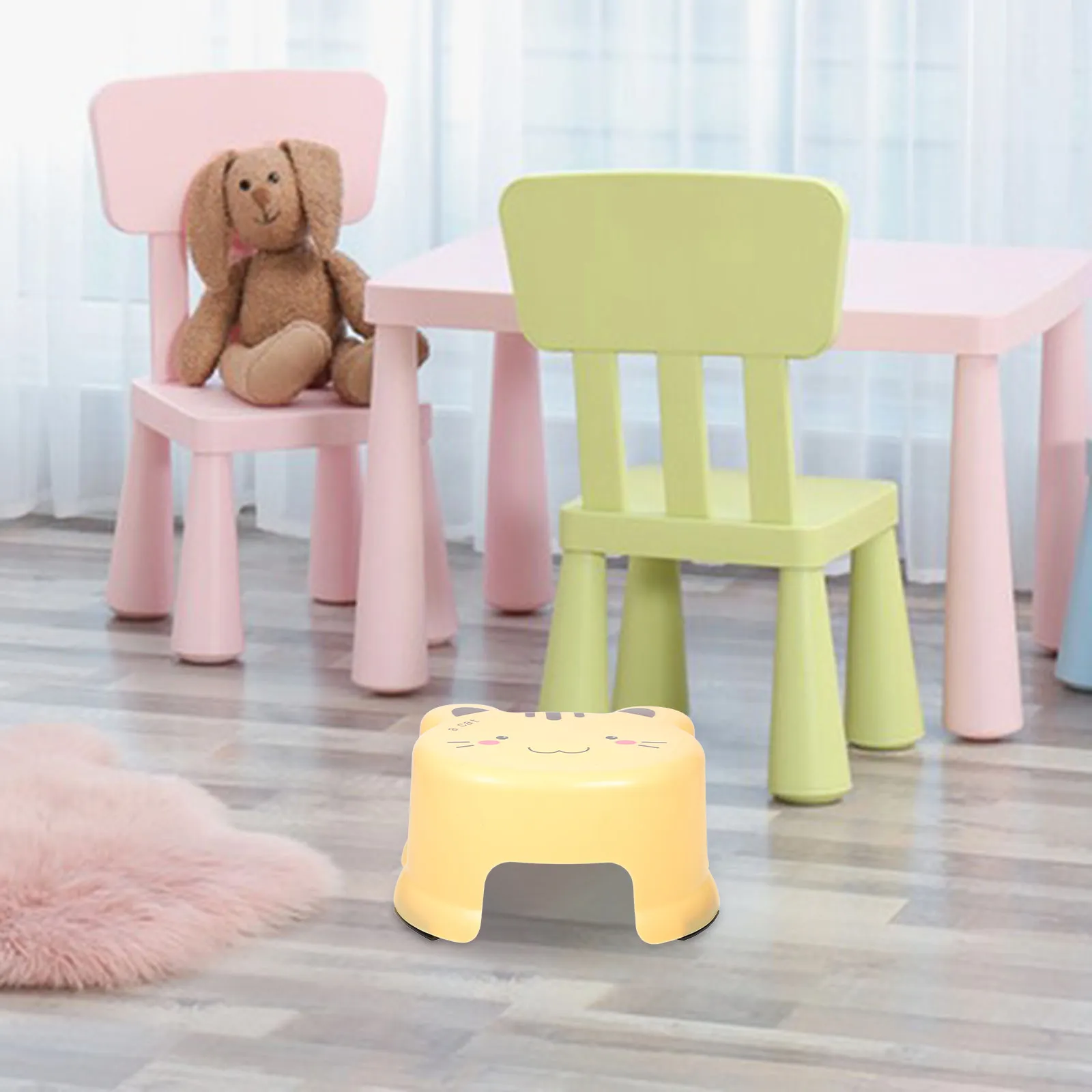 Sturdy Thickened Plastic Cartoon Step Stool Non-Slip Small Bathroom Stool Footstool for Bath Play Shoe Changing