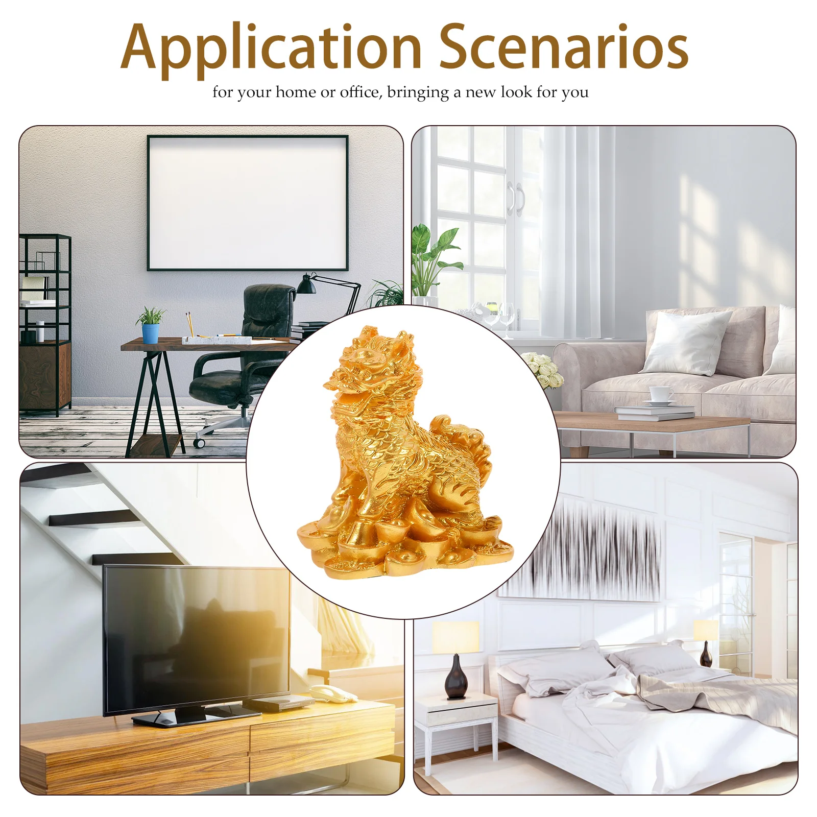 

1Pair Kylin Ornament Resin Decoration Lightweight Table Sculpture Kylin Sculpture for Home Office Desk