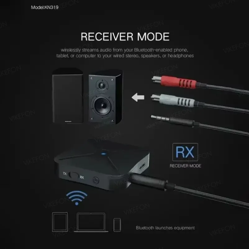 VIEKFON KN319 Bluetooth Transmitter Receiver 2 in 1 Stereo Audio Receiver Converter Wireless Adapter With RCA 3.5MM AUX For Car image 2
