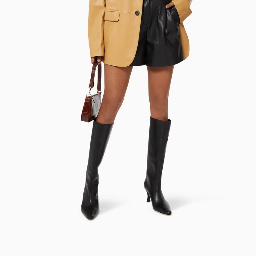 QUTAA 2024 Genuine Leather Pointed Toe Women Knee High Heels Boots Woman Autumn Winter Shoes New Lady Long Boots Size 34-43
