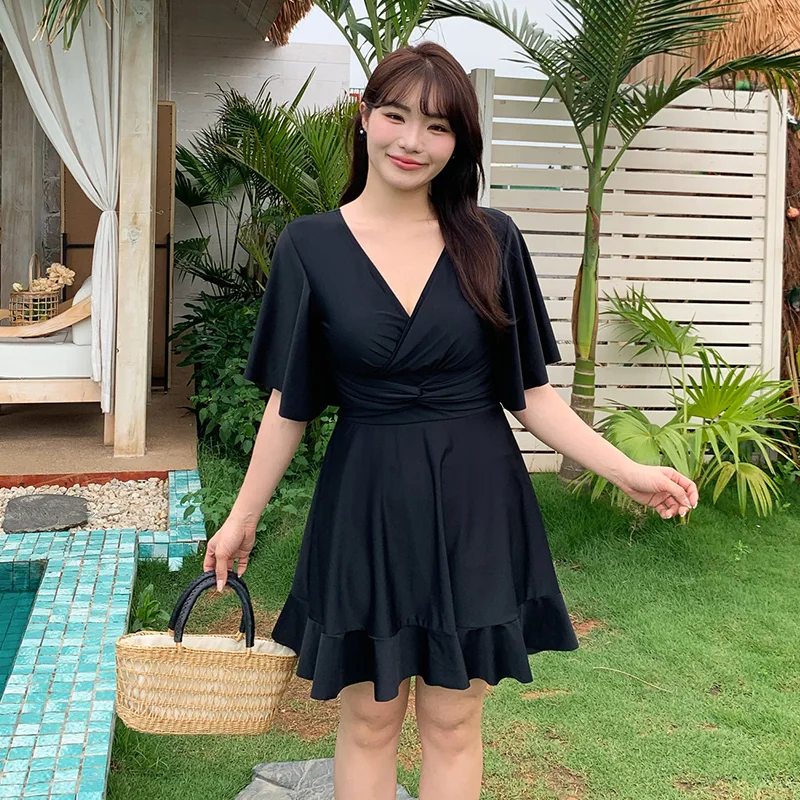Plus Size One-piece Swimwear Women Swimdress Ladies Large Swims Dress Swimsuit with Skirt for Big Breasts Long Bath Bathing Suit