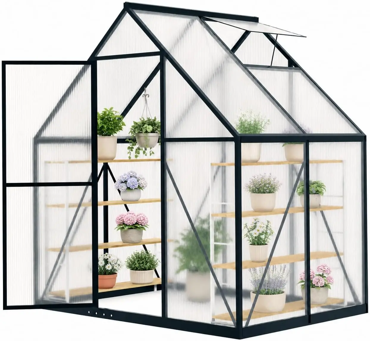 Outdoor Polycarbonate Greenhouse, 6x4 FT Greenhouses for Outdoors, Aluminum Frame Plant Green House with Locking Door & Roof Vent, Heavy Duty Winter Greenhouse for Backyard Gardening