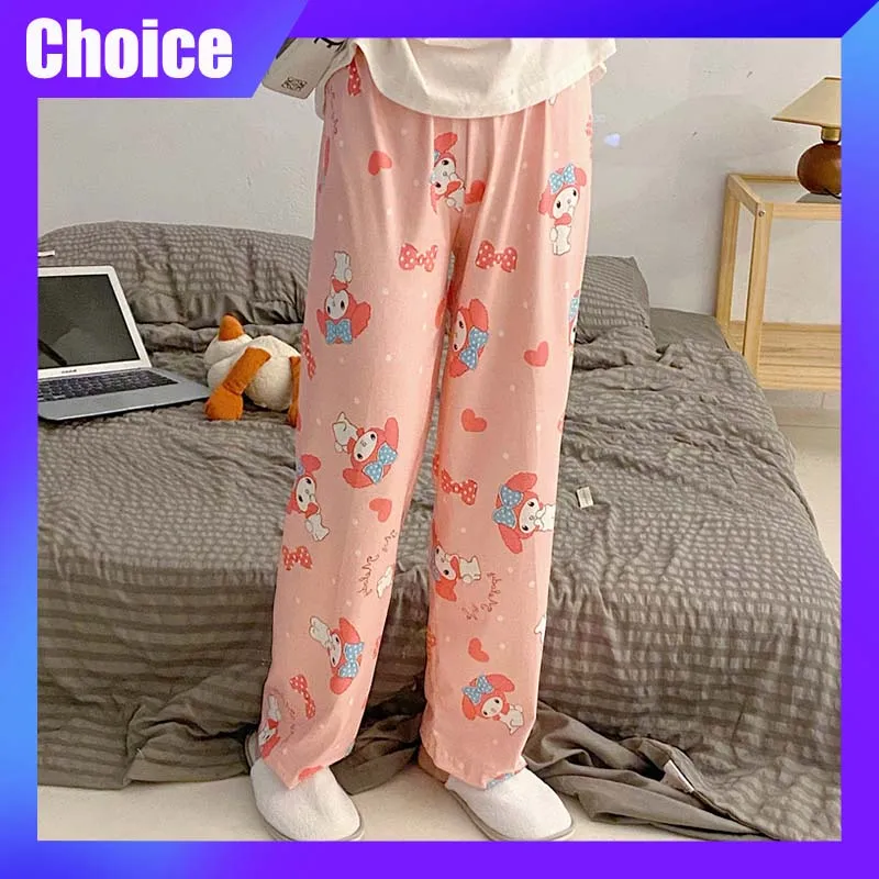 Sanrio Mymelody Cinnamoroll Pajama Long Pant Cartoon Print Loose Trousers Women Sleep Bottoms Room Wear Girl Sleep Home Clothing