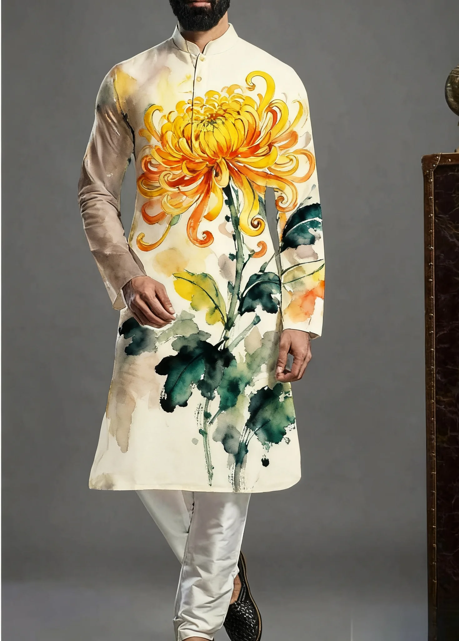 Kurt uomo stampato modello luminoso kurta dheha alla moda vestibilità casual abito regolare adatto a tutte le occasioni.