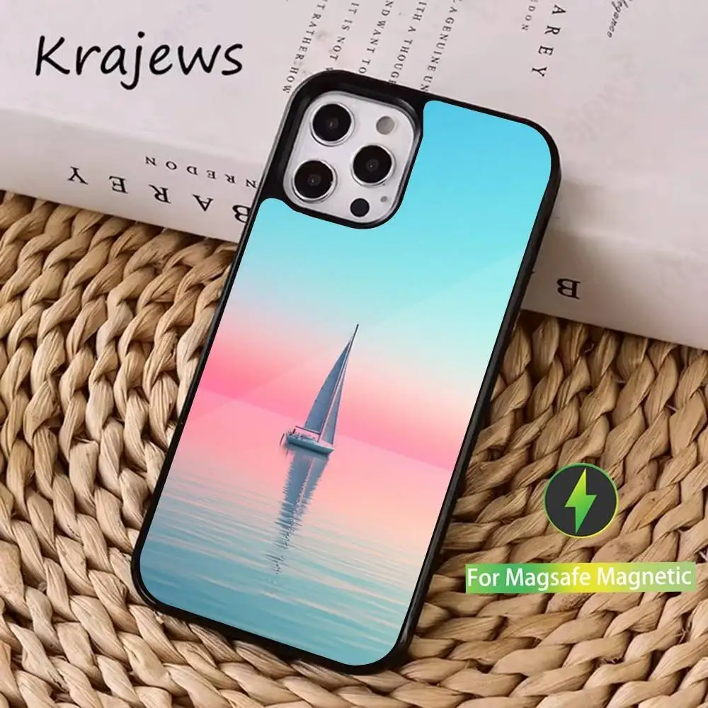 حافظة هاتف كرتونية على شكل قارب إبحار لهاتف آيفون 16,15,14,13,12,11,Pro,Max,Plus,Mini,Magsafe,حافظة شحن لاسلكية مغناطيسية