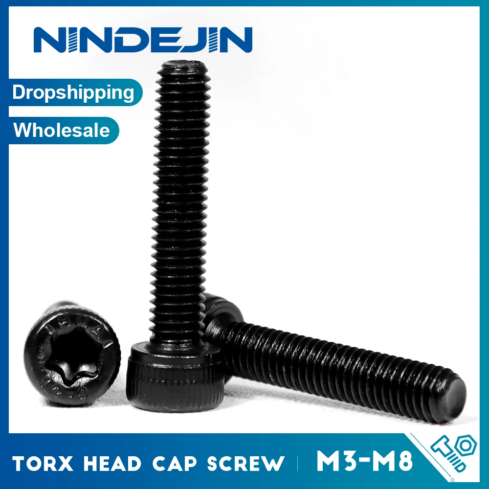 Torx Zylinderkopfschraube mit Rändelung, Schwarzer Kohlenstoffstahl M3 M4 M5 M6 M8 Sechsrund-Sternkopfschraube, Festigkeitsklasse 12.9