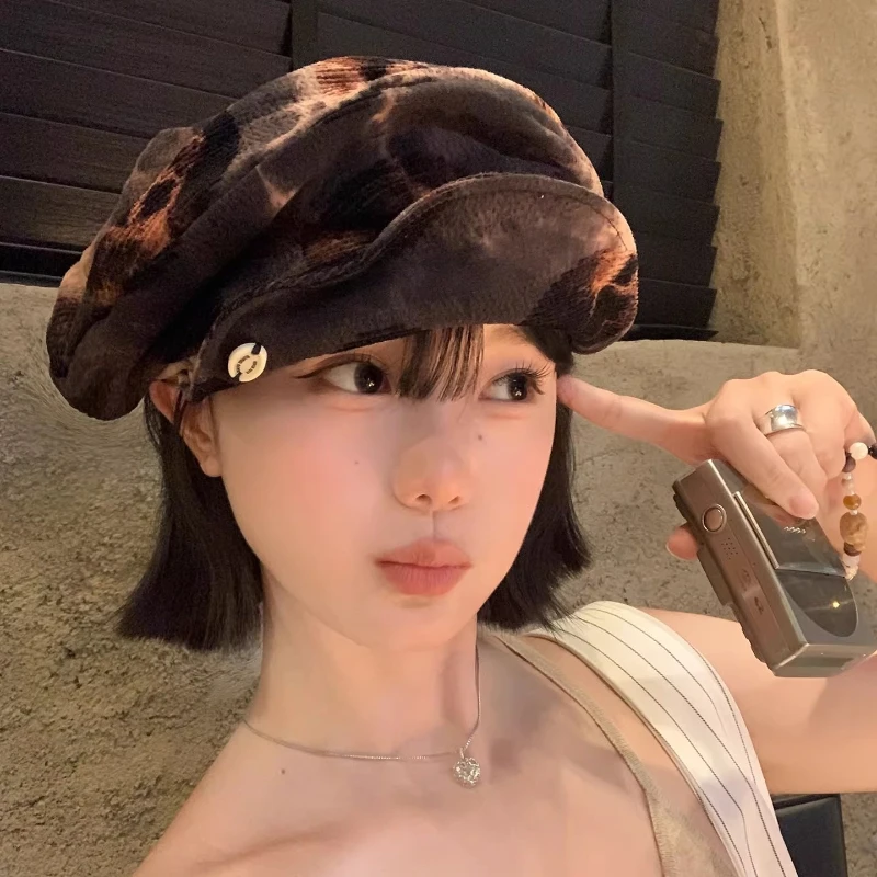 

Дизайнерские ретро-береты с плиссированной текстурой и эффектом тай-дай для женщин, весенне-осенние, универсальные, для путешествий, в литературном стиле, кепка-газетчица