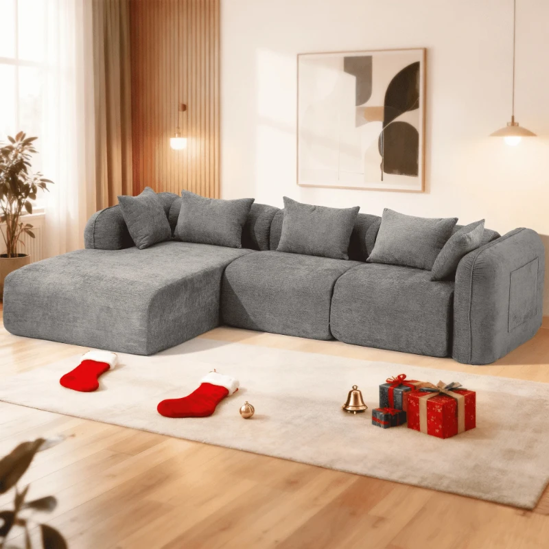 Modern modular cloud sofa, fluffy deep seat assembly-free sectional sofa