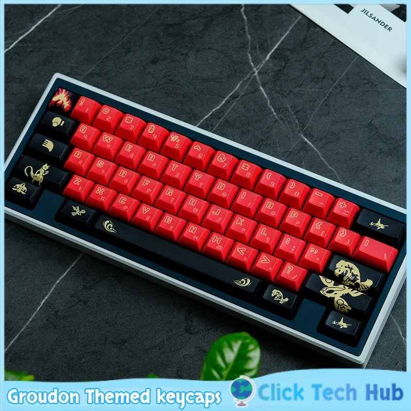 Groudon Themed Keycaps Anime Theme Key Cap 143 Keys KCA Pbt 5 Side Hot Sublimated Customization Mechanical Keyboard Keycaps