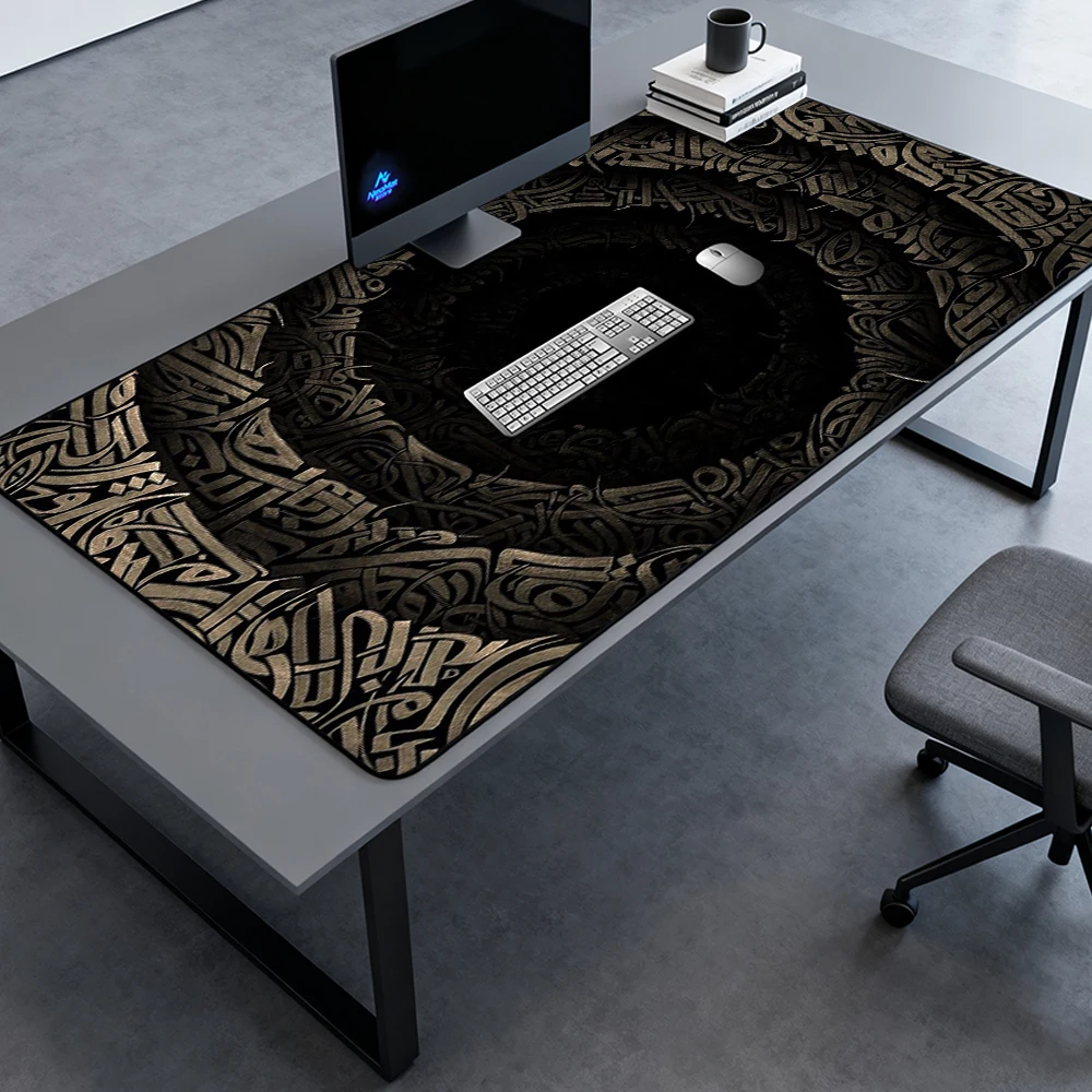 Gothic Mouse Pad Dark Calligraphy Desk Mat 1600x600 Nonslip Gaming Table Mat Aesthetic 1400x600 Black Keyboard Mat Giant 5mm