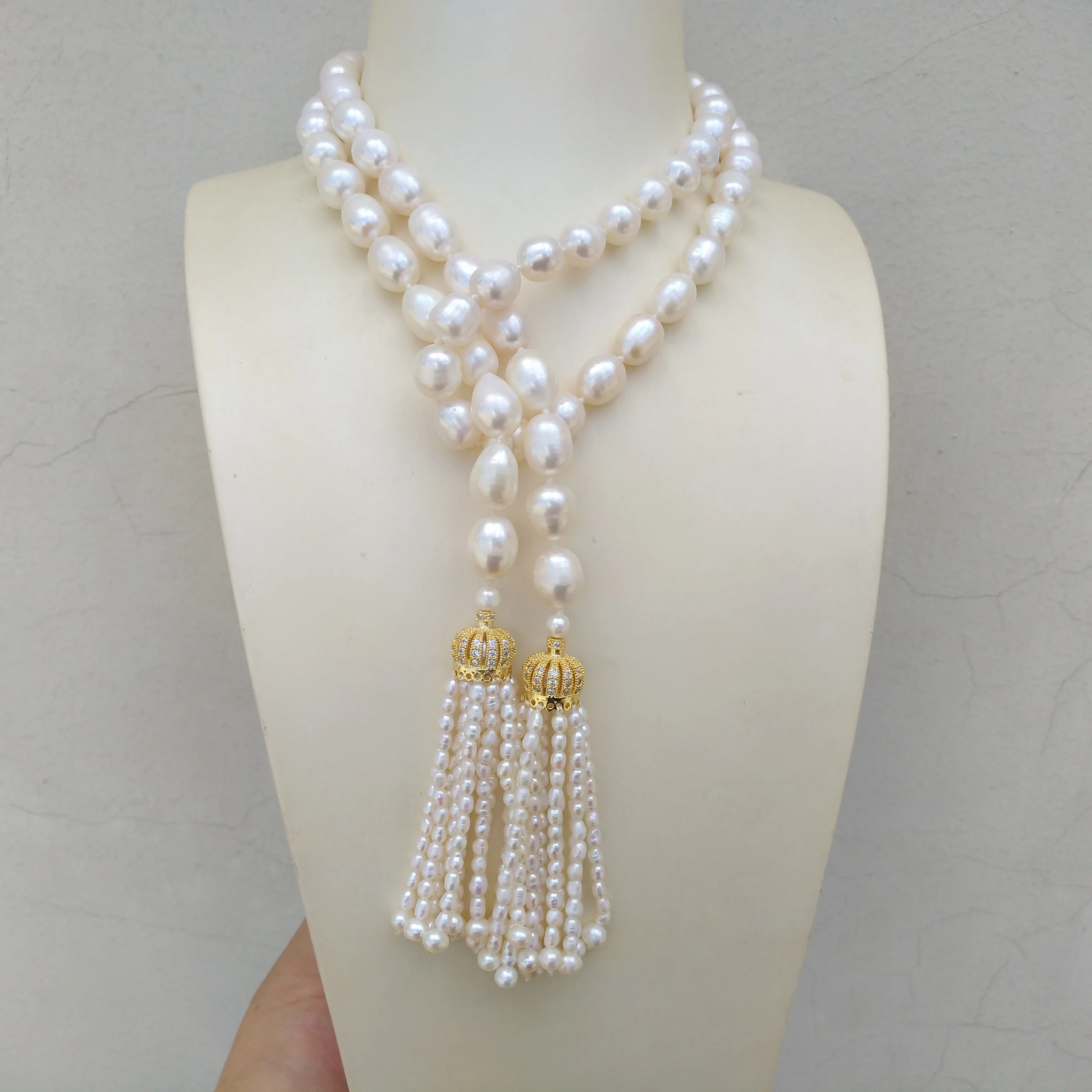 Gorgeous Natural 9-12mm Aaa+ South Sea White Pearl Necklace + Beautiful  tassel Apply Any Occasion