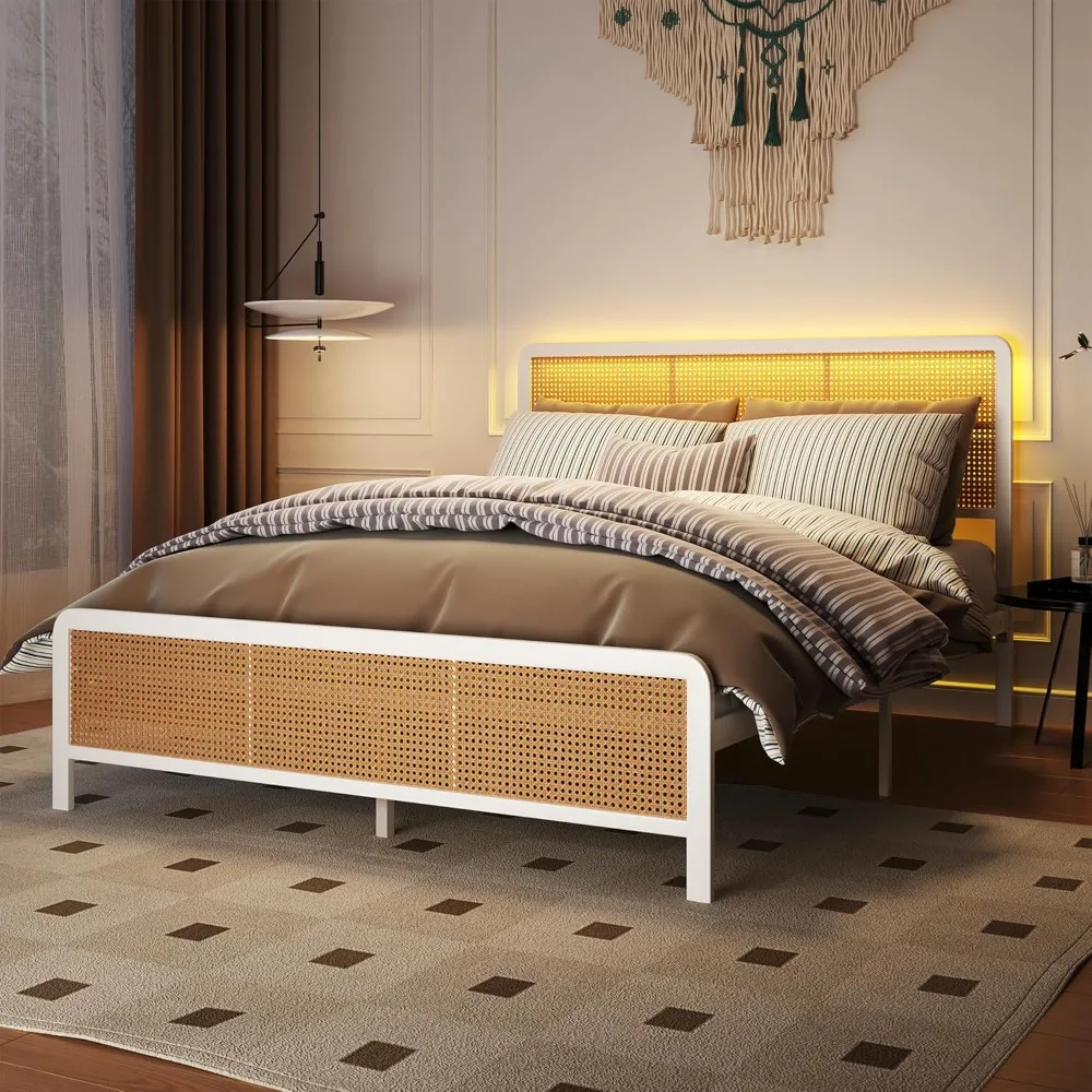 

Full Size LED Bed Frame with Headboard Footboard, Sturdy Steel Slat Support, No Box Spring Needed Platform Bed for Bedroom