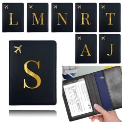 Portable Travel Passport Case Women Men Credit Card Organizer Cover Gold Letter Pattern PU Airplane Travel Passport Cover