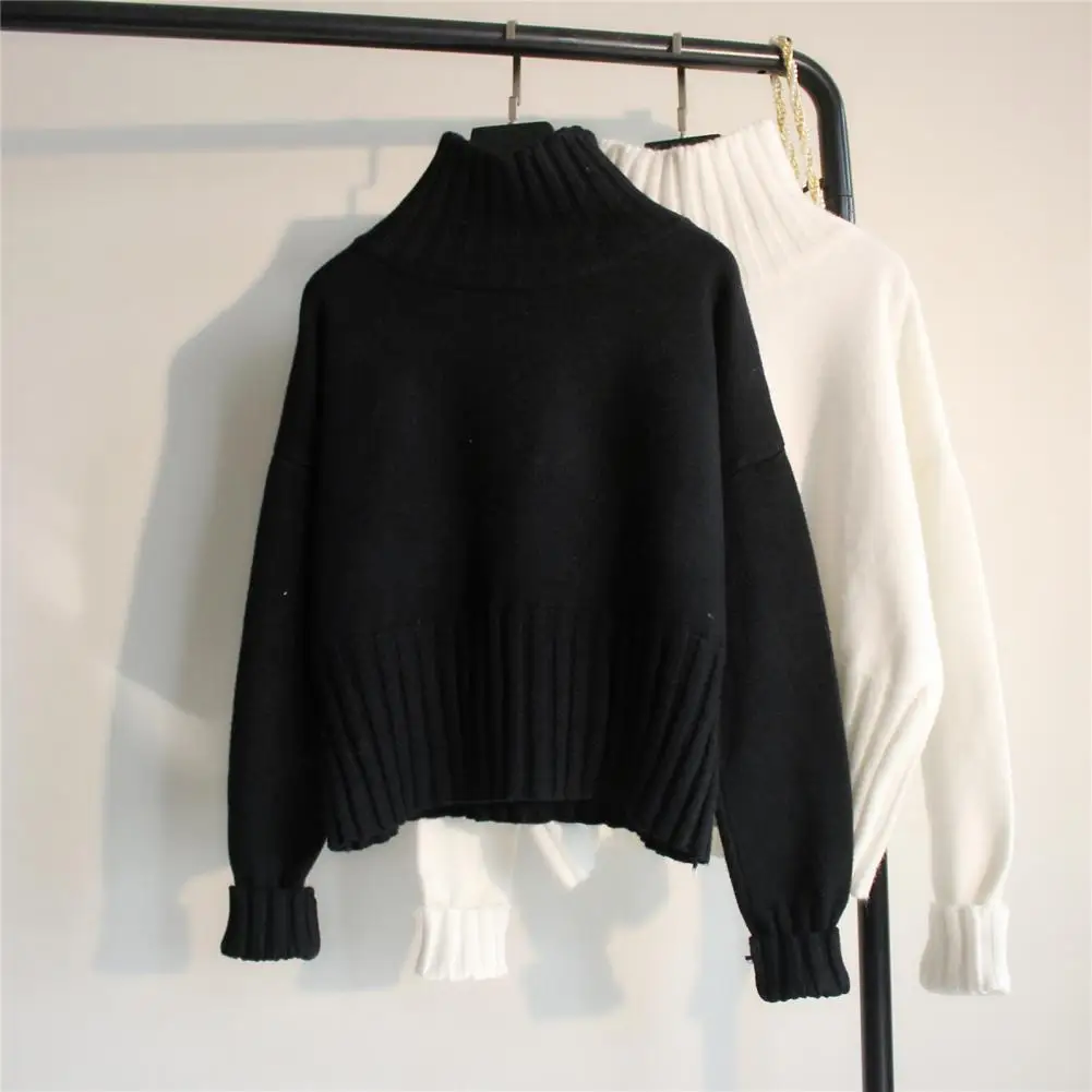 2023 Vintage Knitted Sweaters for Women Sweater Pullover Basic Black White Turtleneck Oversize Jumper Casual Knitting Outwear