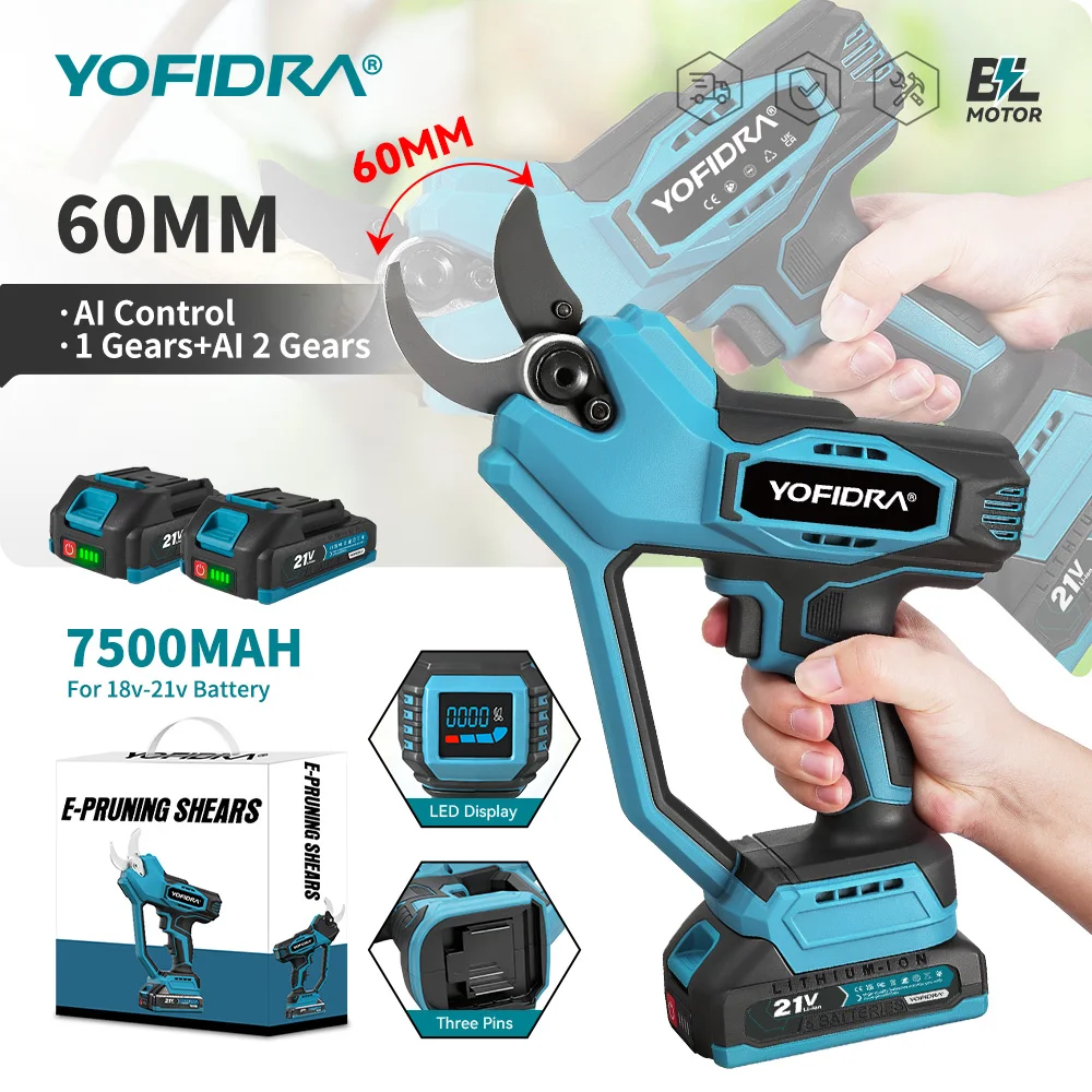 YOFIDRA Cisailles électriques sans balais 60MM, contrôle automatique de la vitesse, sécateur, outil de coupe, ensembles d'outils électriques pour batterie Makita