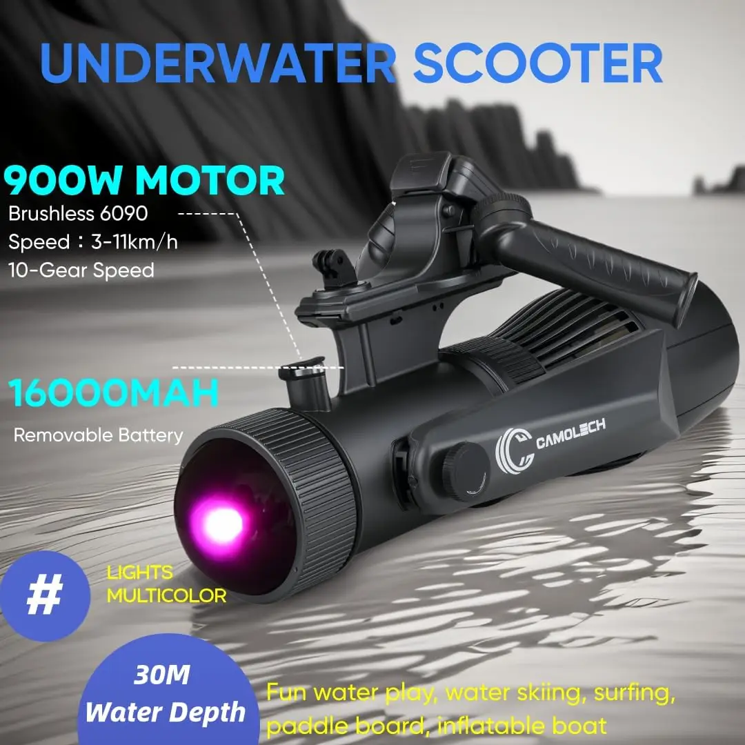 Camolech 900W สกู๊ตเตอร์ใต้น้ําแบตเตอรี่คู่สําหรับผู้ใหญ่ 16AH สกู๊ตเตอร์ทะเลสระว่ายน้ําแบบถอดได้