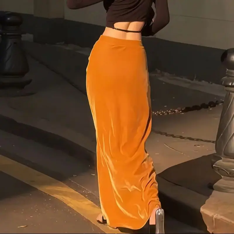 

New High End Velvet Skirt Women Fashion Autumn High Waist Elegant A-line Wrapped Hip Long Skirts Office Lady Party Jupe