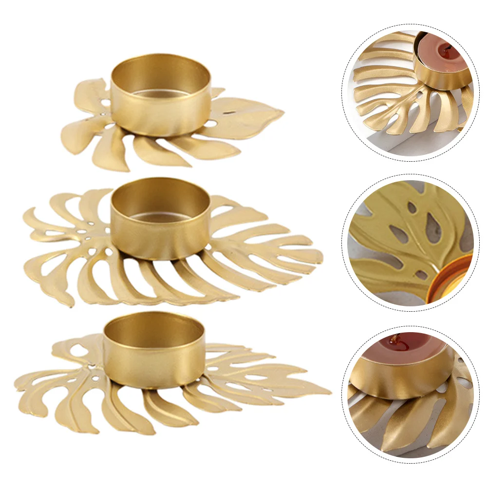 

3Pcs Iron Metal Votive Holders Monstera Leaf Shape Decorative Desktop Candleholder Tea Light Stand Home Decor