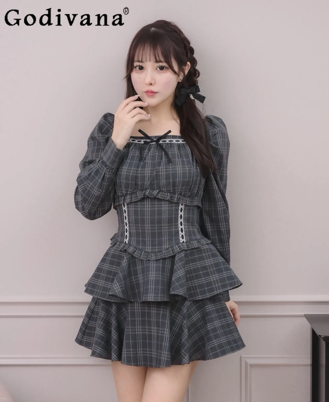 

Japanese-style Sweet and Cute Lace Patchwork Bow Dress 2026 Spring New Pure Desire Style Long-sleeved Dress for Girls