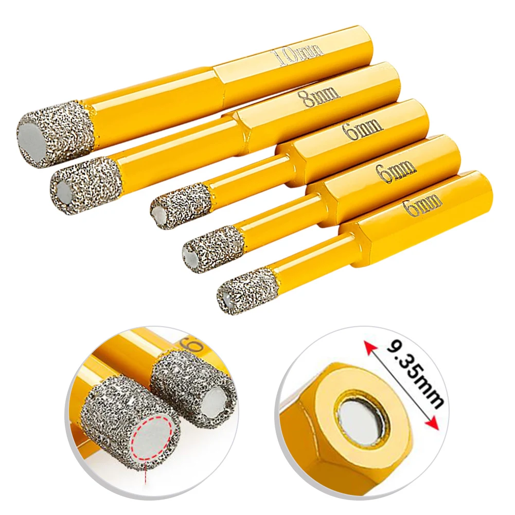 

5PCS Brazed Drill Bit Tile Hole Opener 6-10mm Hex Shank Dry Tile Drill Bit For Marble Granite Hole Opener Ceramic Drilling Tool