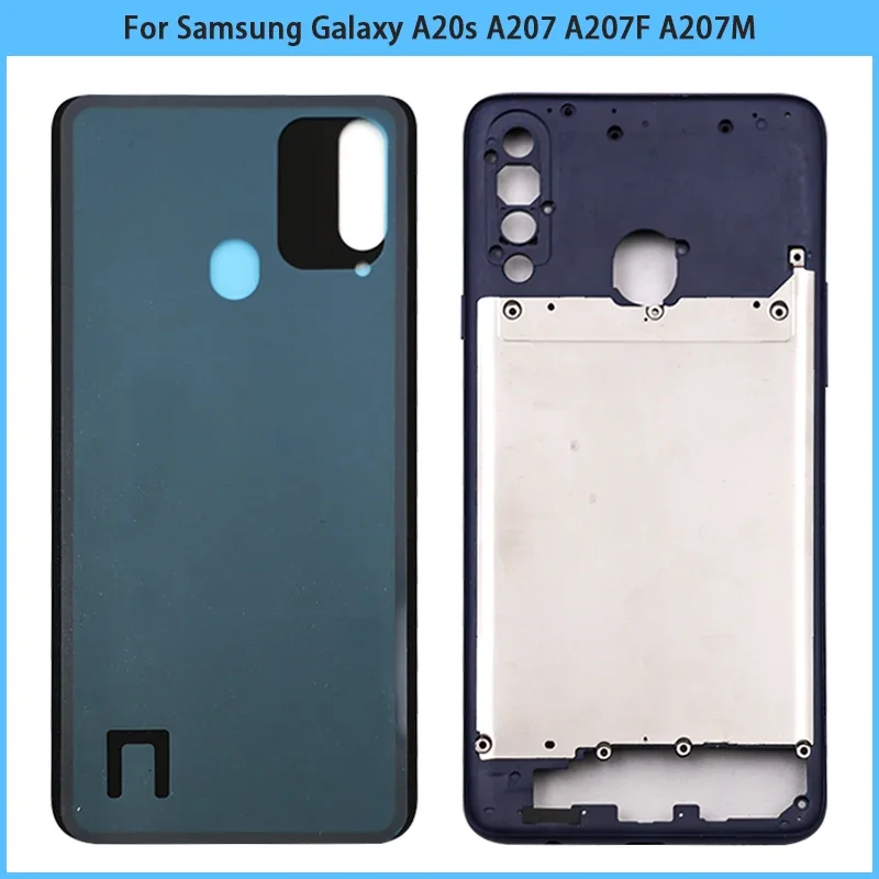 For Samsung Galaxy A20s A207 A207F A207M Middle Frame Bezel Phone Battery Back Cover Rear Door Housing Case Adhesive Replacement