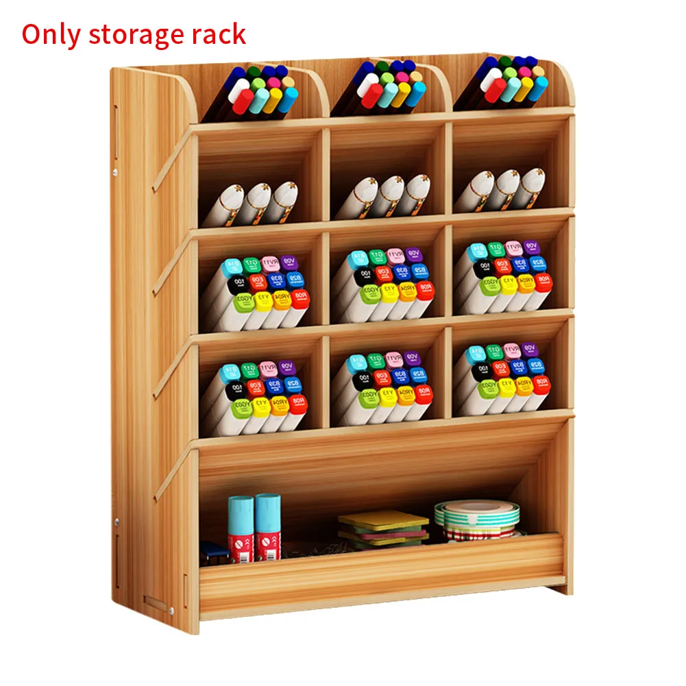 

DIY With Drawer Study Stationery Storage Multifunction Pen Holder Desk Organizer Wooden Rack Space Saving Large Capacity Student