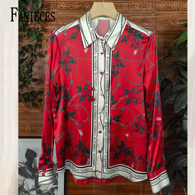 FANIECES XXL 3XL блузка camisas Fashion Pullover for Women 2024 Casual Blouses Baroque Print Long Sleeve Button Tops Female 6739