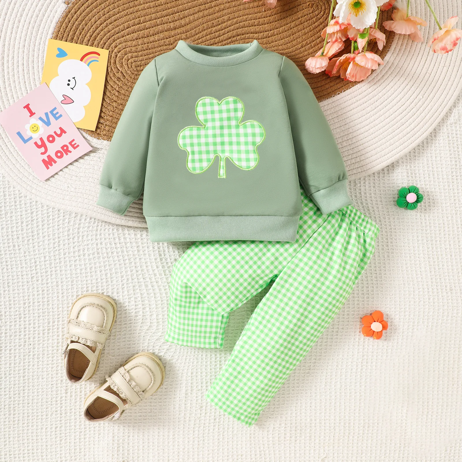 

Saint Paul's Day Baby Clothes 0-3 Y Infant Boys Lucky Clover Hoodie Plaid Pants 2Pcs Suit Girls Children's Pullover Outfit