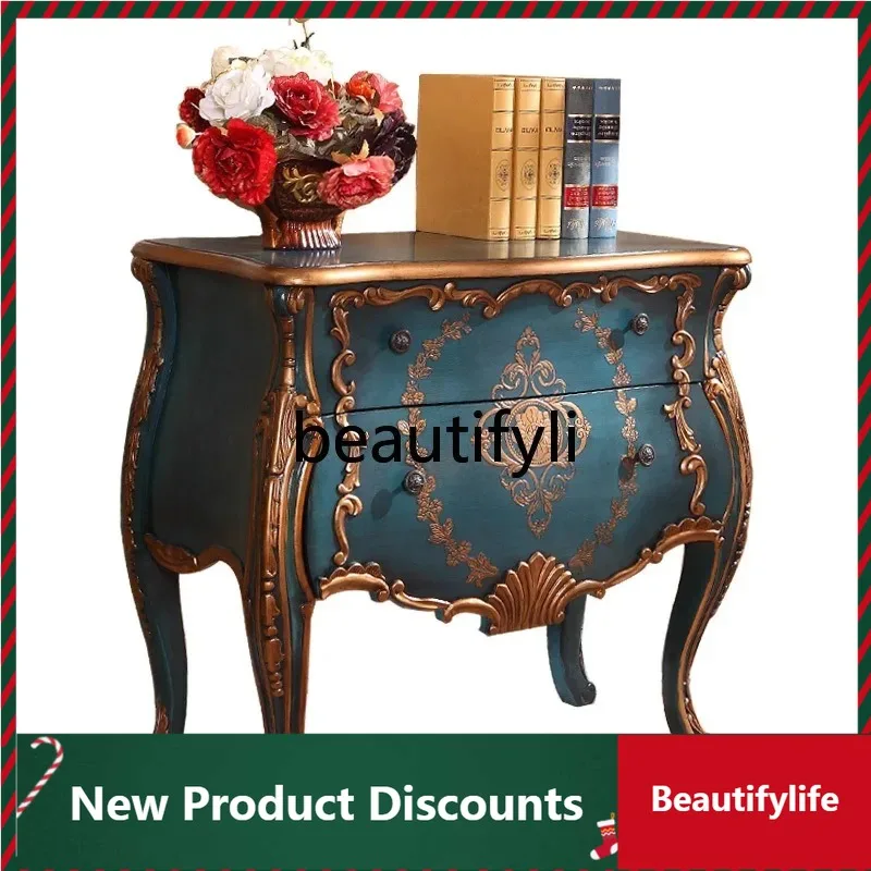 

LTD80 European-style chest bedroom retro solid wood chest storage cabinet living room entrance cabinet D80