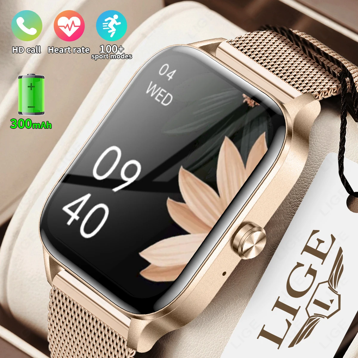 LIGE Luxury Smart Watch Women 1.85” HD Screen Bluetooth Call Women’s Health Monitoring Custom Watch Dial Sports Smartwatch Men