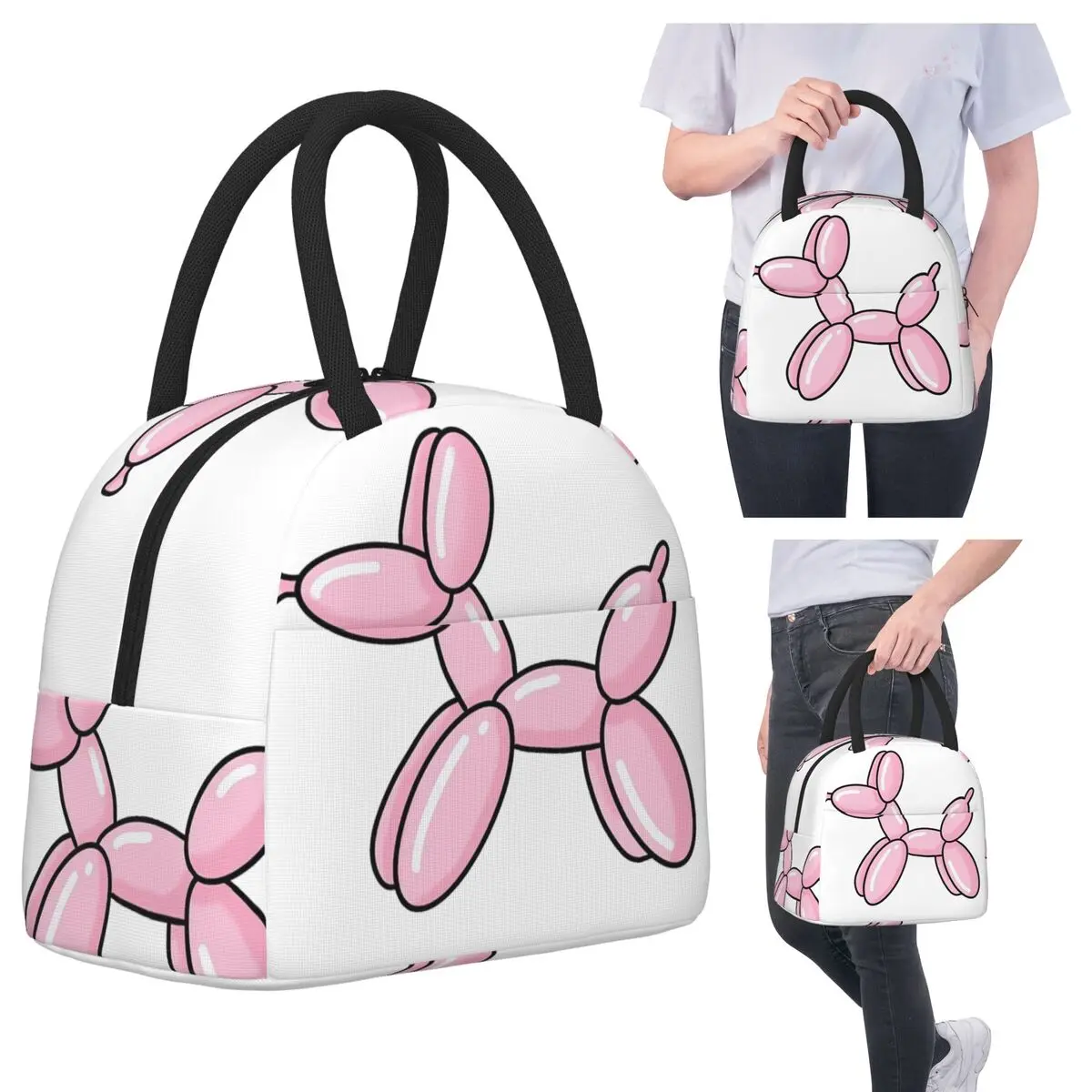 

Balloon Dog Pink Insulated Lunch Bag for Kids School Cooler Thermal Food Box Tote Leakproof Lunch Boxes Container