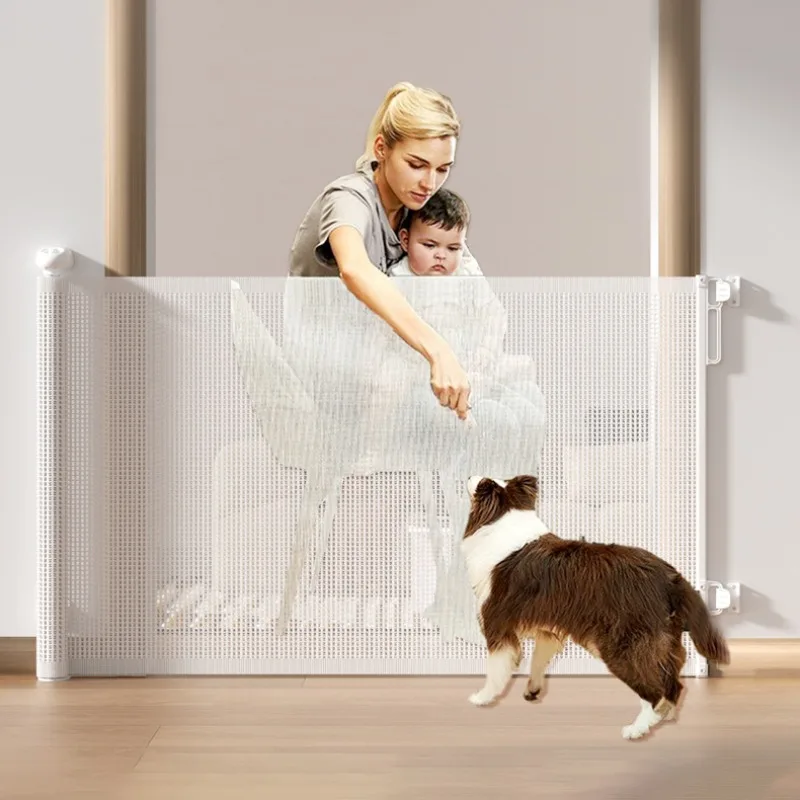 

Non Perforated Child Protective Fence for Indoor Staircase Openings with Retractable Door Railing