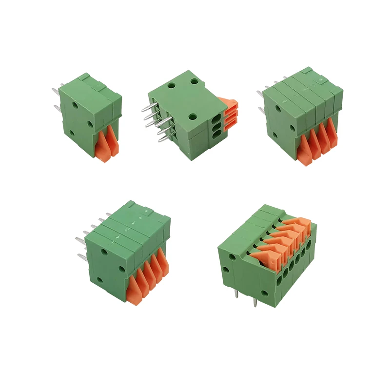 KF141R Pitch 2.54mm PCB Mount Spring Screwsless Right Angle Terminal Blocks Connector 2/3/4/5/6/7/8/9/10Pin 150V 2A for 26-20AWG