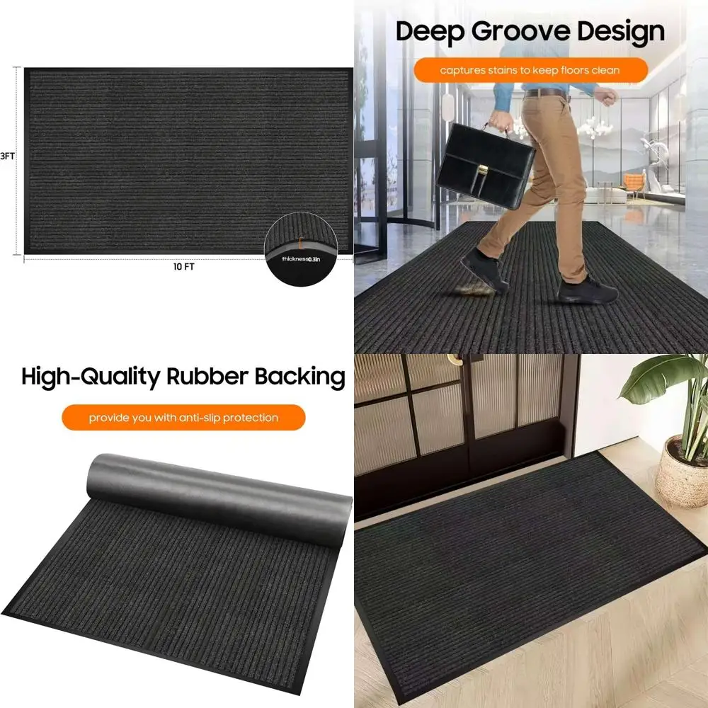 

Прочный придверный коврик 3x10 футов - ультра-впитывающий, с нескользящей резиновой основой для зон с высокой проходимостью (черный)