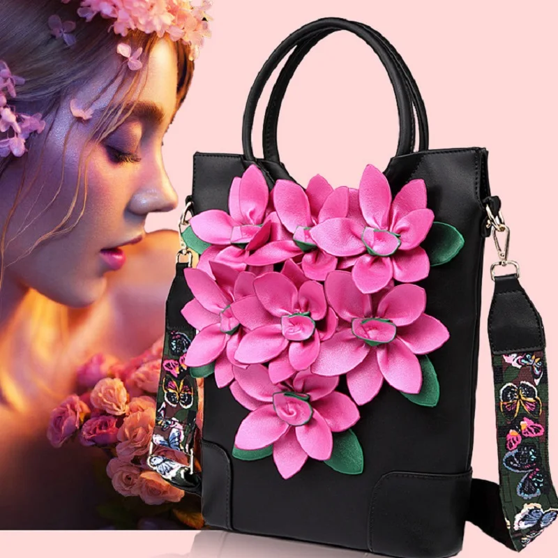 Women New Fashion Large Capacity National Style Applique Tote Bag ShoulderBag EveningBag Party Daily Big Flower