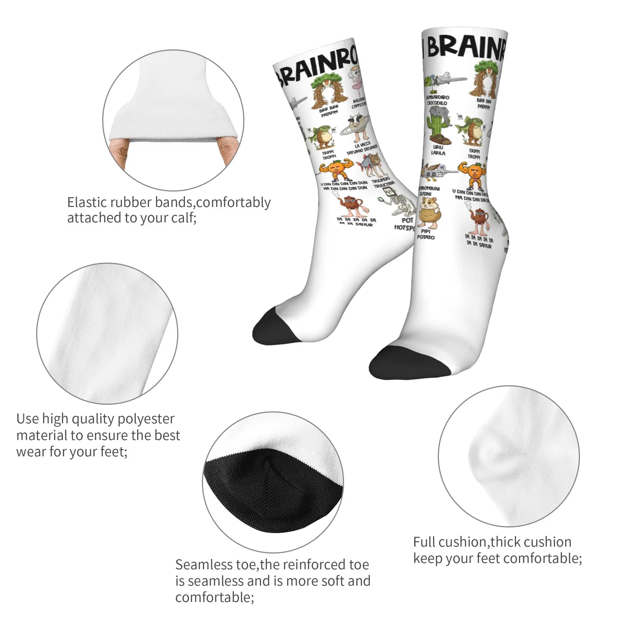 Fashion Men's Socks Hip Hop Italian Brain Rot Characters Brainrot Sock Polyester  Sport Women Stockings Spring Summer Autumn