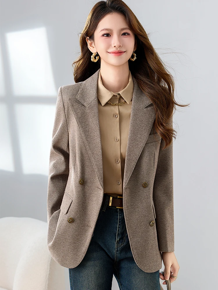 سترة شتوية نسائية صلبة باللون الرمادي والوردي والقهوة سترة عمل للسيدات